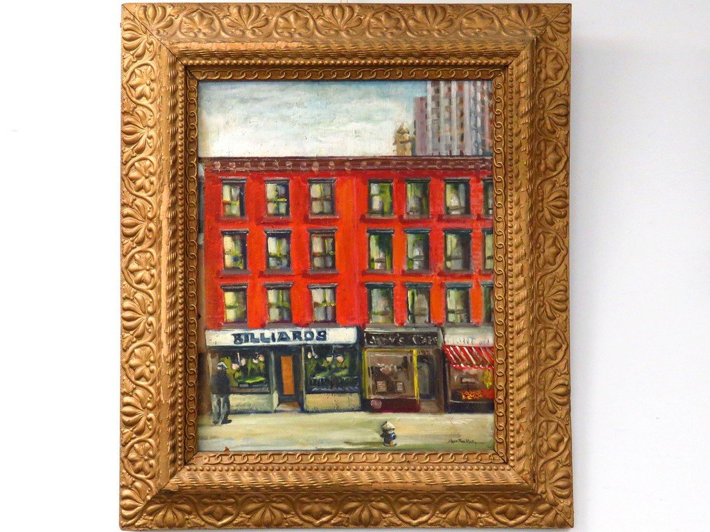 MARIE FLORA KATZ (AMERICAN NY 1884-), OIL ON ARTIST: MARIE FLORA KATZ (AMERICAN NY 1884-), OIL ON ARTIST BOARD, BILLIARDS, SIGNED C.1930'S. 20 X 16"; FRAMED 28 X 24"