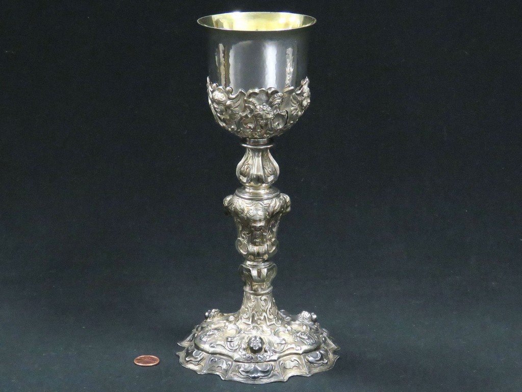ITALIAN SILVER CHALICE WITH GILT LINE CUP, HALLMARKED, (1 of 9)