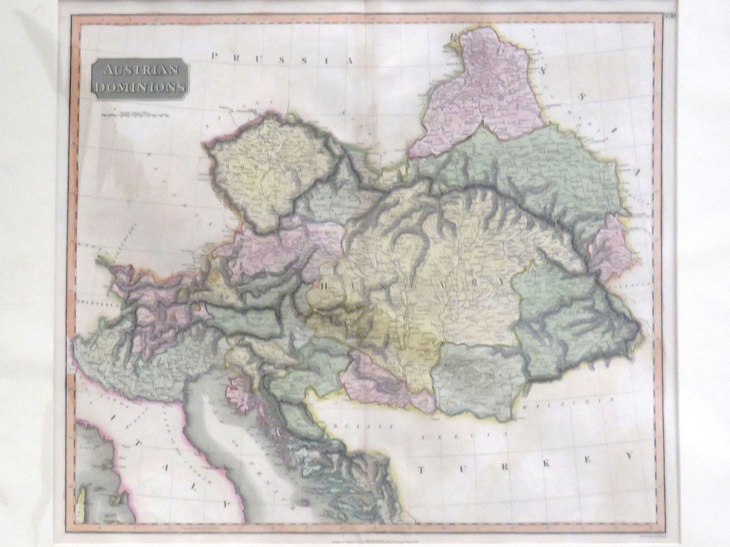 JOHN THOMSON (SCOTTISH 1777-1840), HAND COLORED: JOHN THOMSON (SCOTTISH 1777-1840), HAND COLORED ENGRAVED MAP, "AUSTRIAN DOMINIONS", FROM THOMPSON'S GENERAL ATLAS, 1816. SIGHT 20 1/2 X 24"