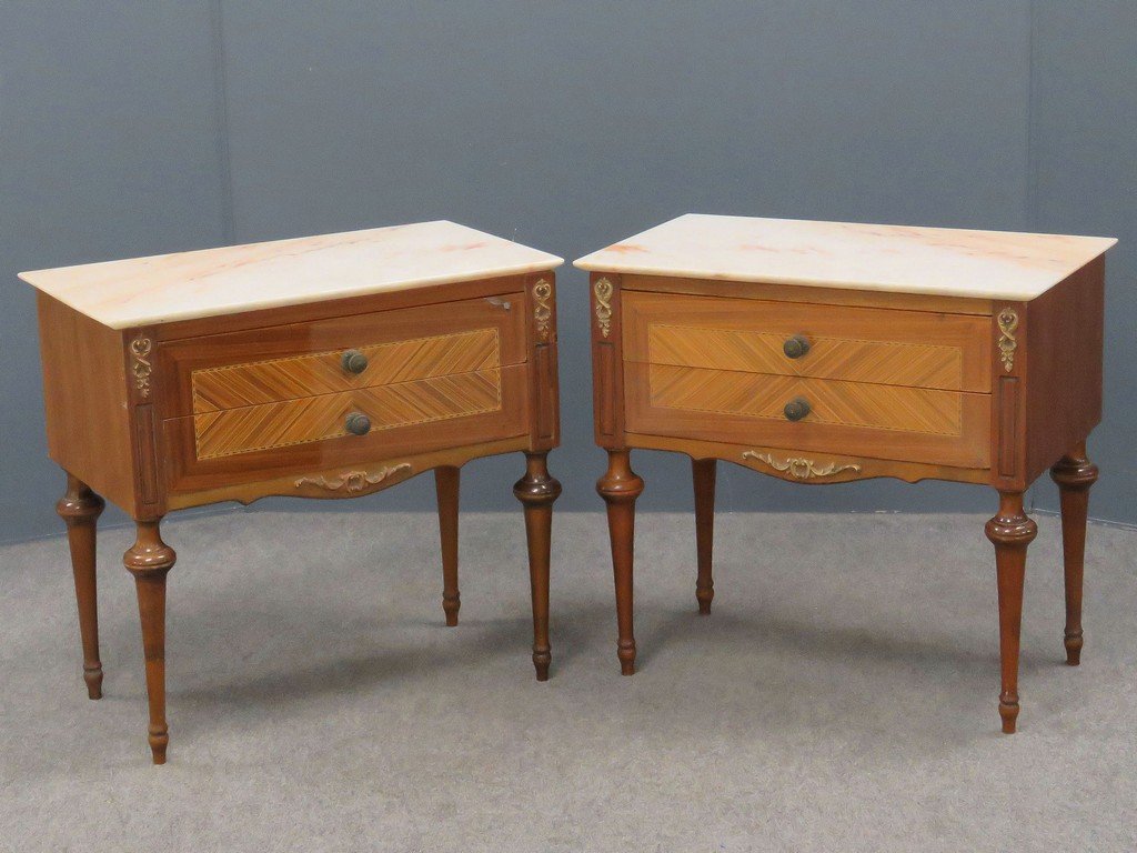 PAIR ITALIAN MARBLE TOP 2-DRAWER SIDE TABLES WITH (1 of 4)