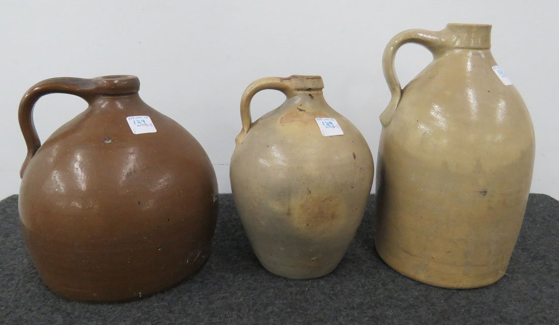 LOT (3) ASSORTED STONEWARE JUGS, 19TH CENTURY. HEIGHT 9 (1 of 2)