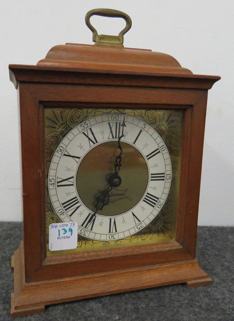 SETH THOMAS WALNUT BRACKET CLOCK. HEIGHT 10 1/2" (1 of 2)