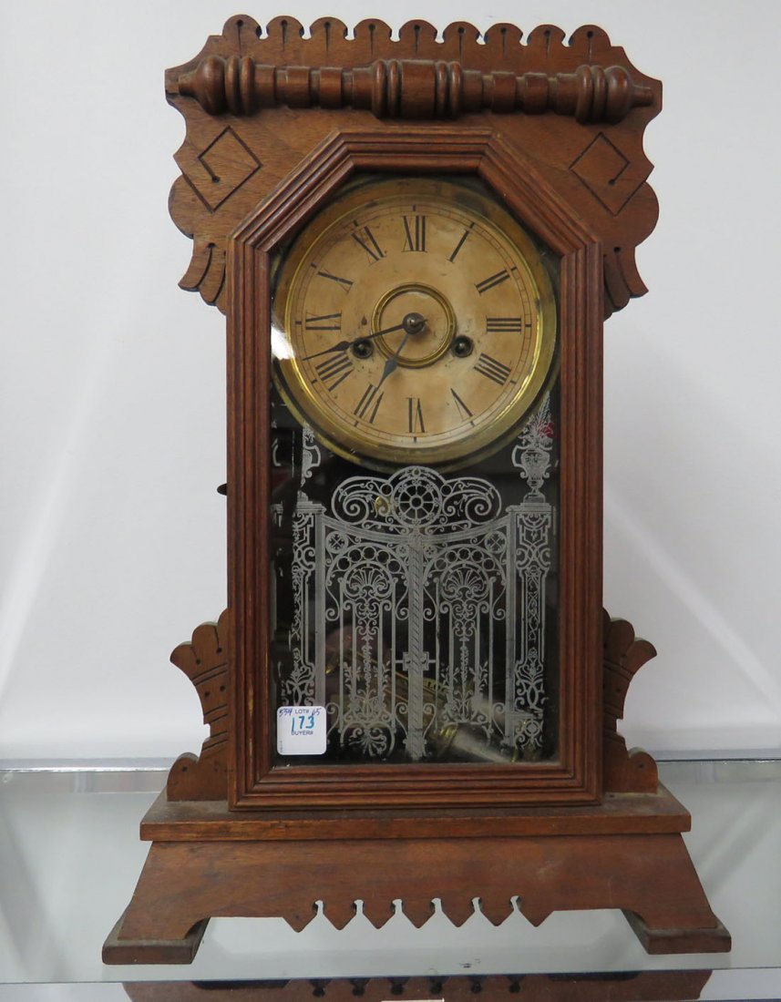 VINTAGE ANSONIA CARVED WALNUT "OREGON" SHELF CLOCK, (1 of 3)