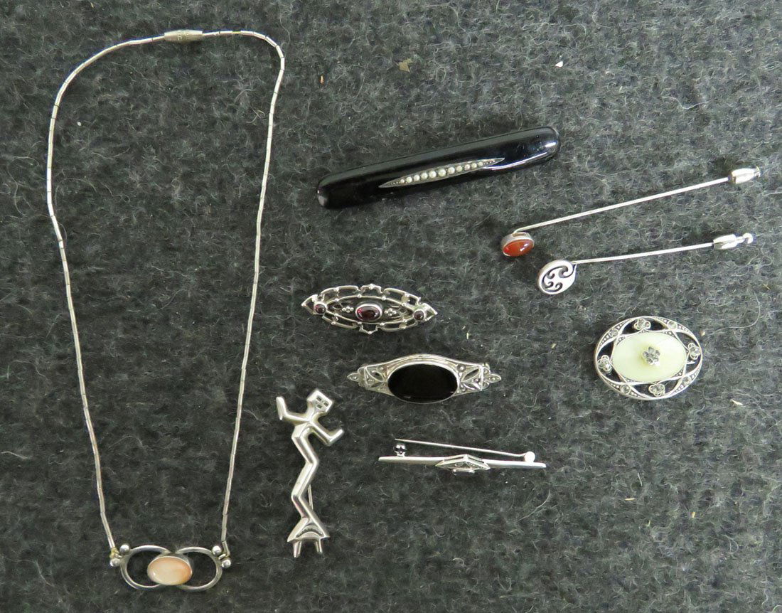 LOT (8) ASSORTED STERLING/SILVER PINS/BROOCHES AND (1 of 4)