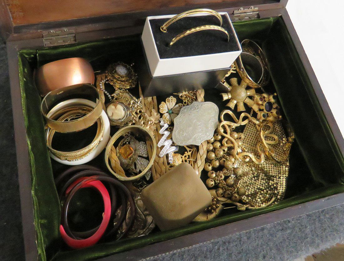 DOCUMENT BOX WITH ASSORTED COSTUME JEWELRY INCLUDING (1 of 1)