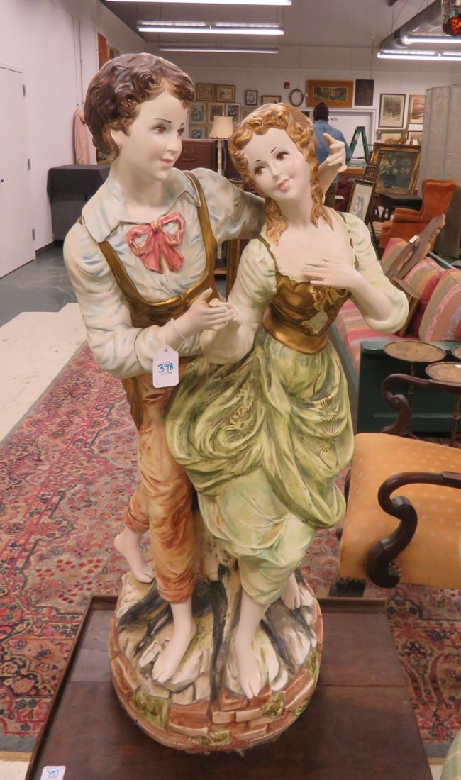ITALIAN HAND DECORATED CERAMIC FIGURAL GROUP/LAMP, (1 of 2)