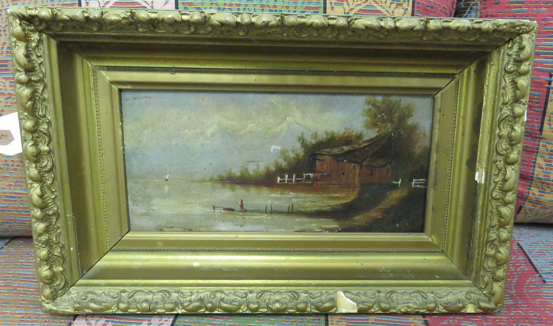AMERICAN SCHOOL (19/20TH CENTURY), OIL ON BOARD,: AMERICAN SCHOOL (19/20TH CENTURY), OIL ON BOARD, LANDSCAPE, UNSIGNED. 6 X 11"; PERIOD FRAME-10 X 16 1/2"