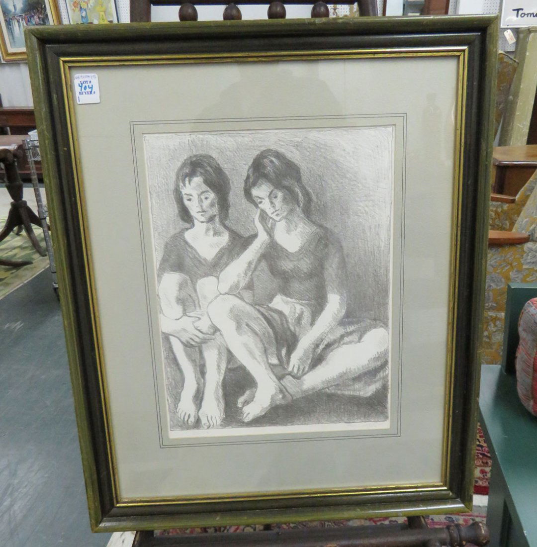 MOSES SOYER (AMERICAN/NY 1899-1987), LITHOGRAPH,: MOSES SOYER (AMERICAN/NY 1899-1987), LITHOGRAPH, DANCERS RESTING, SIGNED #41/75. SIGHT 14 3/4 X 11 1/4"; FRAMED AND GLAZED-24 X 20"