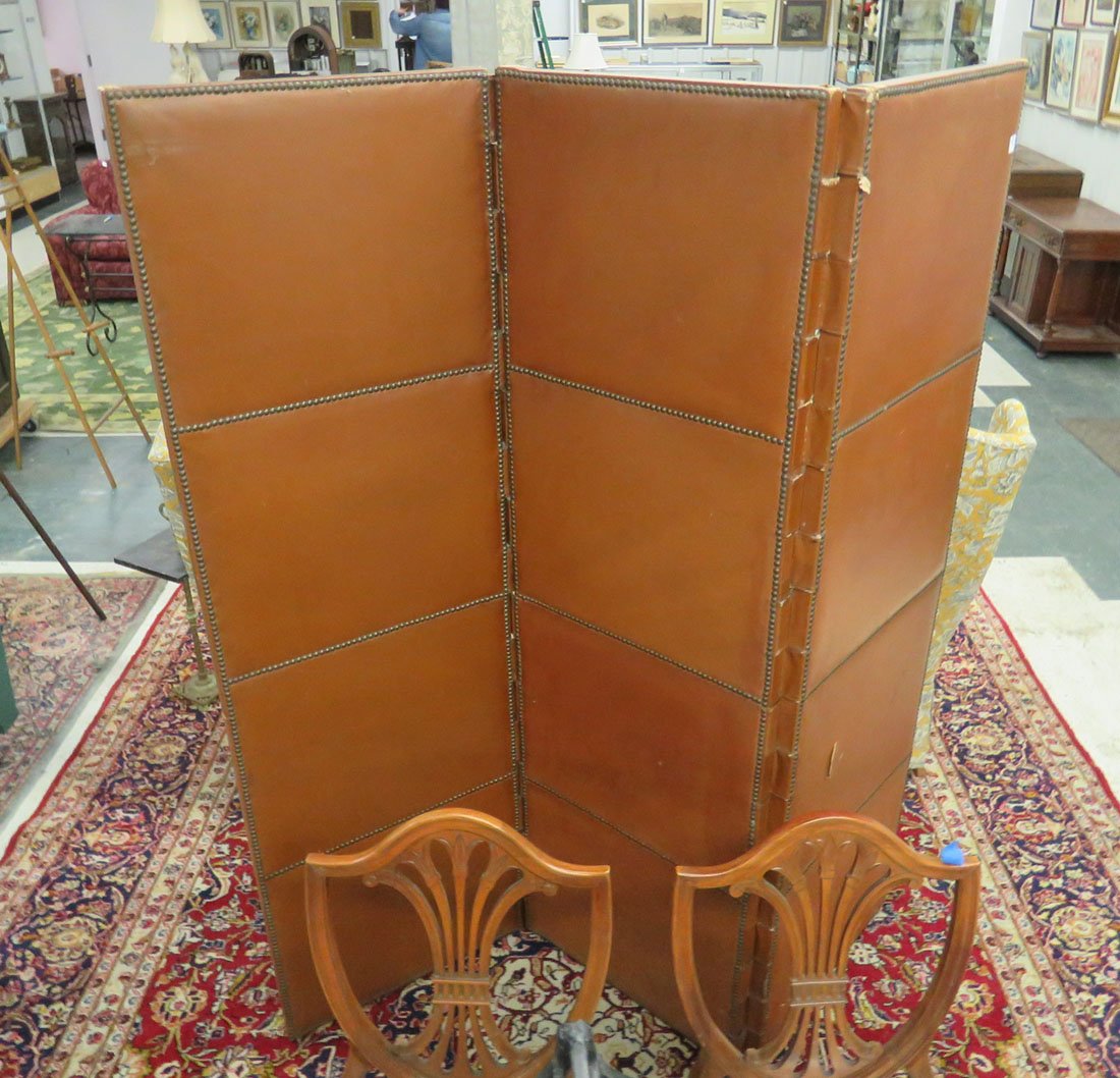 MID-CENTURY DESIGNER LEATHER 3-SECTION SCREEN WITH (1 of 2)