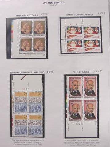 US MINT PLATE BLOCKS - 1991-93. FV $116
