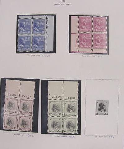 PLATE BLOCK COLLECTION - 1938 PRESIDENTI