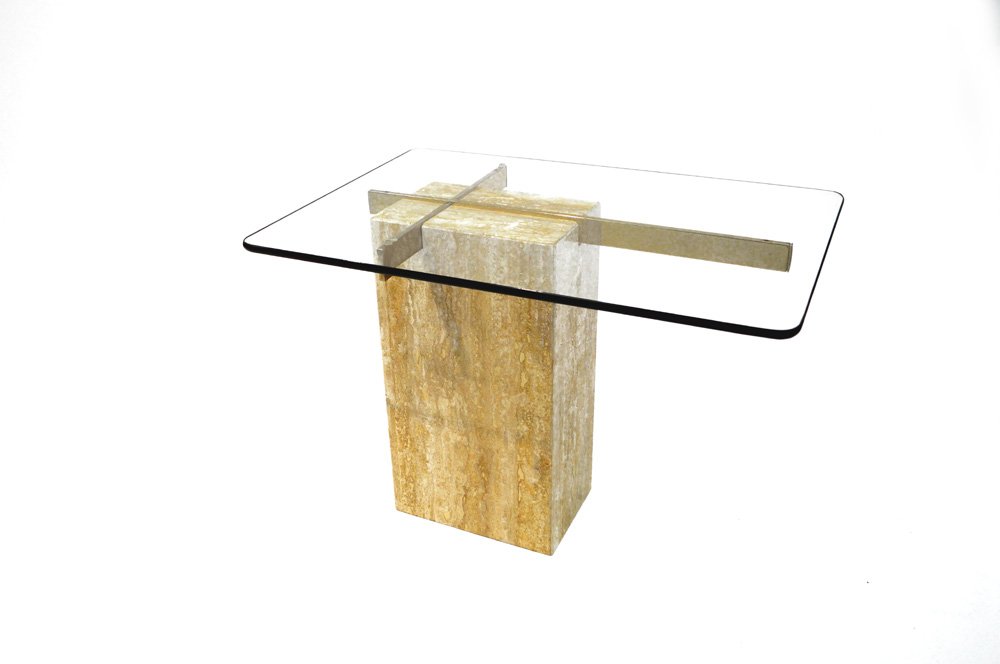 MID-CENTURY DESIGN MARBLE AND PLATE GLASS LOW TABLE. (1 of 3)