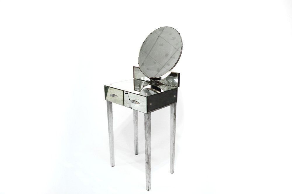ART DECO MIRRORED VANITY. HEIGHT 49 1/2"; WIDTH 19 1/2"; (1 of 3)