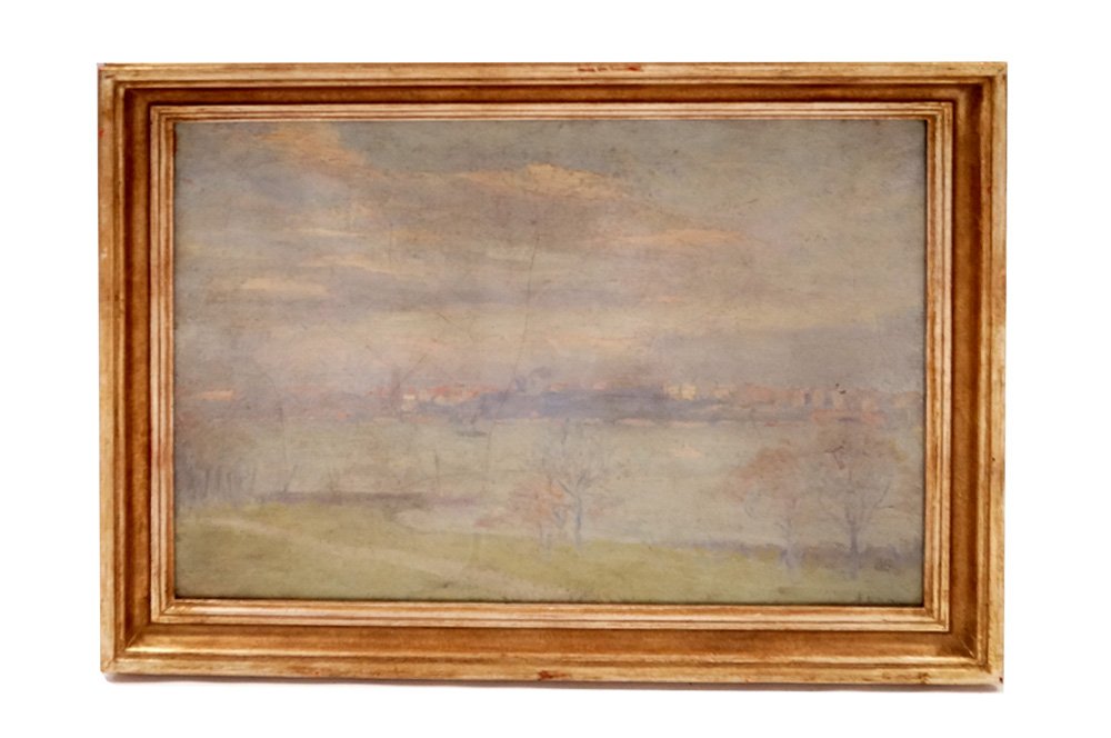 BEN BENN (AMERICAN 1884-1985), OIL ON CANVAS, THE BRONX: BEN BENN (AMERICAN 1884-1985), OIL ON CANVAS, THE BRONX FROM NEW JERSEY, SIGNED AND MONOGRAMMED. SIGHT 15 1/2 X 20 3/8"; FRAMED AND GLAZED-19 1/2 X 24"