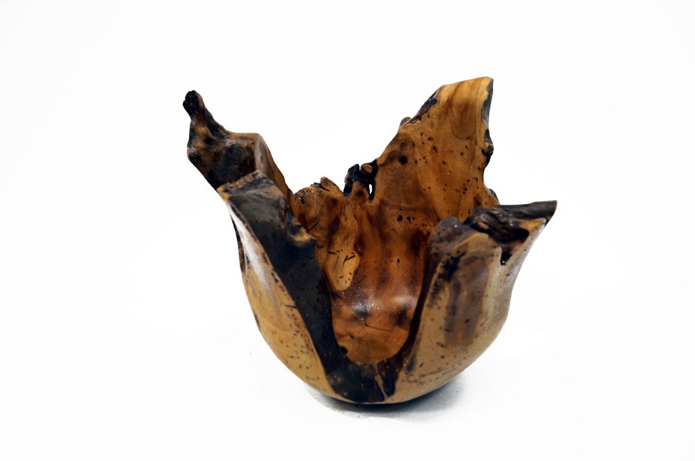 MODERN CARVED LIVE EDGE FREE FORM EXOTIC WOOD BOWL. (1 of 2)
