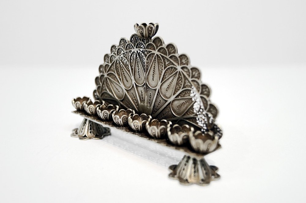 RUSSIAN SILVER MENORAH, SIGNED AND DATED 1879. (1 of 2)