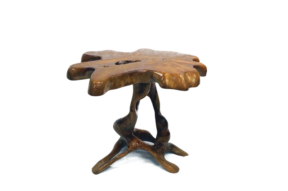 MODERN EXOTIC TEAK ANAMORPHIC LIVE EDGE SIDE TABLE. (1 of 3)