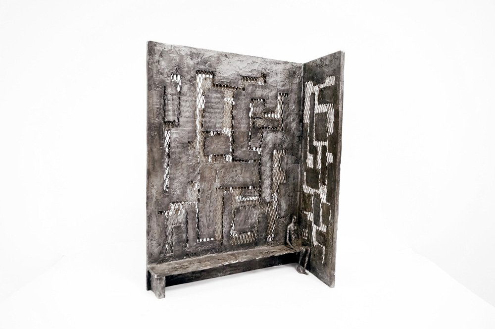 HELEN BELING (AMERICAN 1914-2001) SCULPTURE-POWDERED: HELEN BELING (AMERICAN 1914-2001) SCULPTURE-POWDERED STEEL REINFORCED WITH RESIN, "THE WALL", SIGNED. HEIGHT 28 1/2"; WIDTH 23" PROVENANCE: REYNOLDS FINE ART, NEW HAVEN, CT