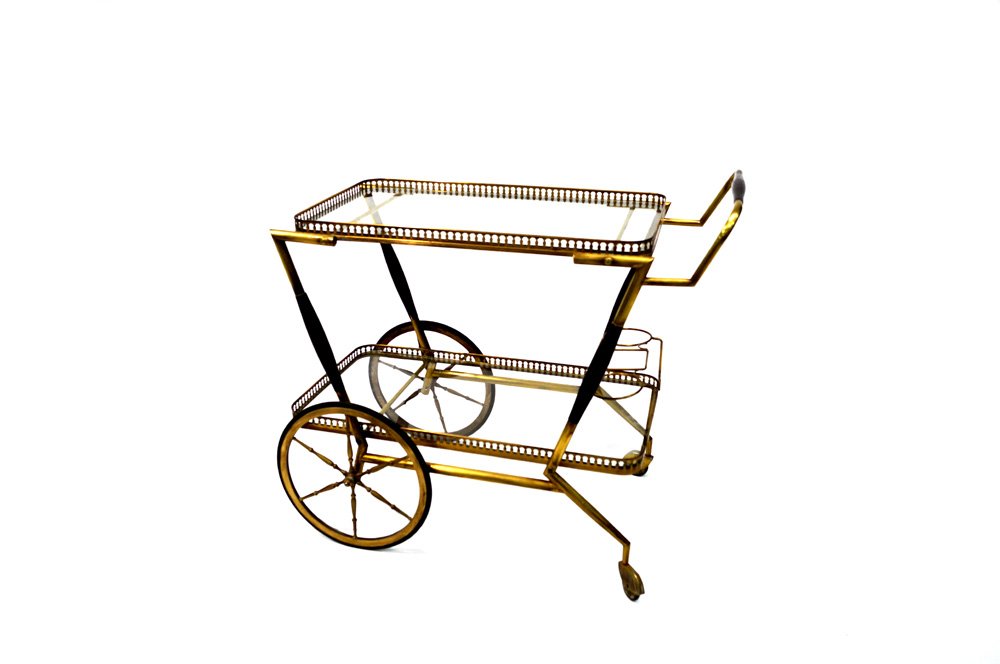 MID CENTURY MODERN ITALIAN DESIGN BAR CART IN BRASS, (1 of 3)