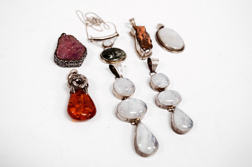 LOT (7) STERLING JEWELRY INCLUDING SAJIN HARDSTONE (1 of 4)