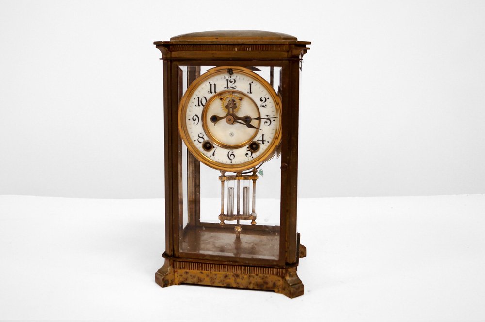 VINTAGE ANSONIA BRASS CRYSTAL REGULATOR SHELF CLOCK. (1 of 3)