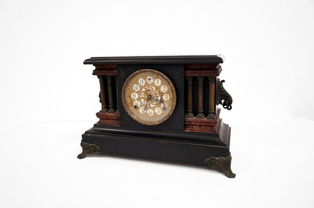 SESSIONS COLUMN MANTLE CLOCK, 19TH CENTURY. HEIGHT 12" (1 of 4)