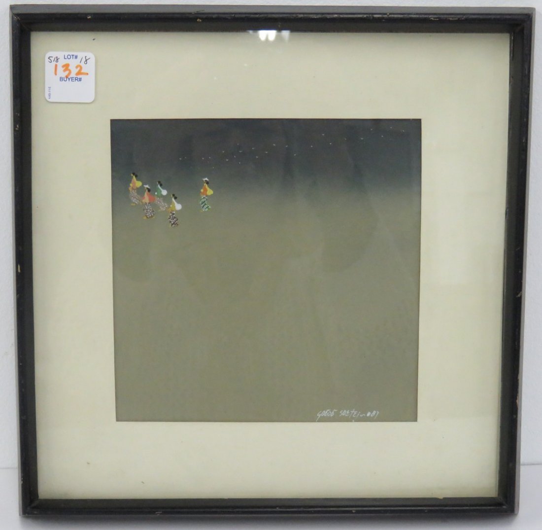 GODOD SOETEJO (INDONESIA 20TH CENTURY), MIXED MEDIA ON: GODOD SOETEJO (INDONESIA 20TH CENTURY), MIXED MEDIA ON PAPER, SIGNED AND DATED '87. SIGHT 6 1/4 X 6 1/4+ACIAOw- FRAMED AND GLAZED-10 1/4 X 10 1/4+ACI-