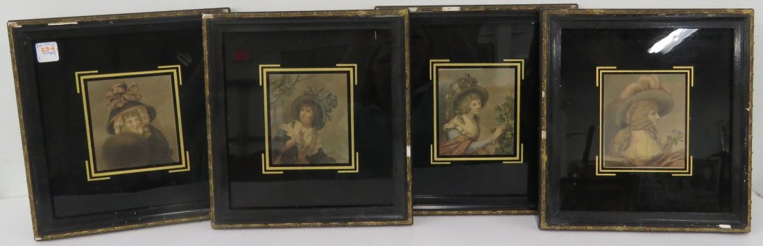 FRANCESCO BARTOLOZZI (ITALIAN 1727-1815), SET (4): FRANCESCO BARTOLOZZI (ITALIAN 1727-1815), SET (4) STIPPLE ENGRAVINGS, +ACI-THE SEASONS+ACI-, 18/19TH CENTURY WITH ELGLOMISE MATTED FRAME. FRAMED AND GLAZED-11 1/2 X 11+ACI-