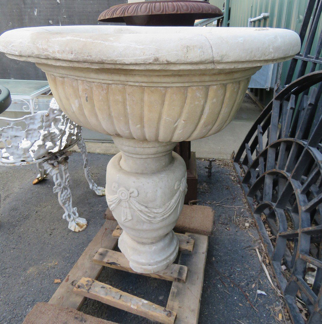 MARBLE BIRD BATH/FOUNTAIN WITH CARVED BASE. HEIGHT (1 of 3)