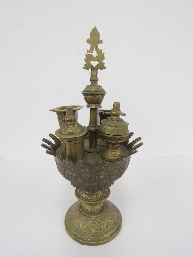 MIDDLE EASTERN BRASS SMOKE SET. OVERALL/HEIGHT 15+ACI- (1 of 6)