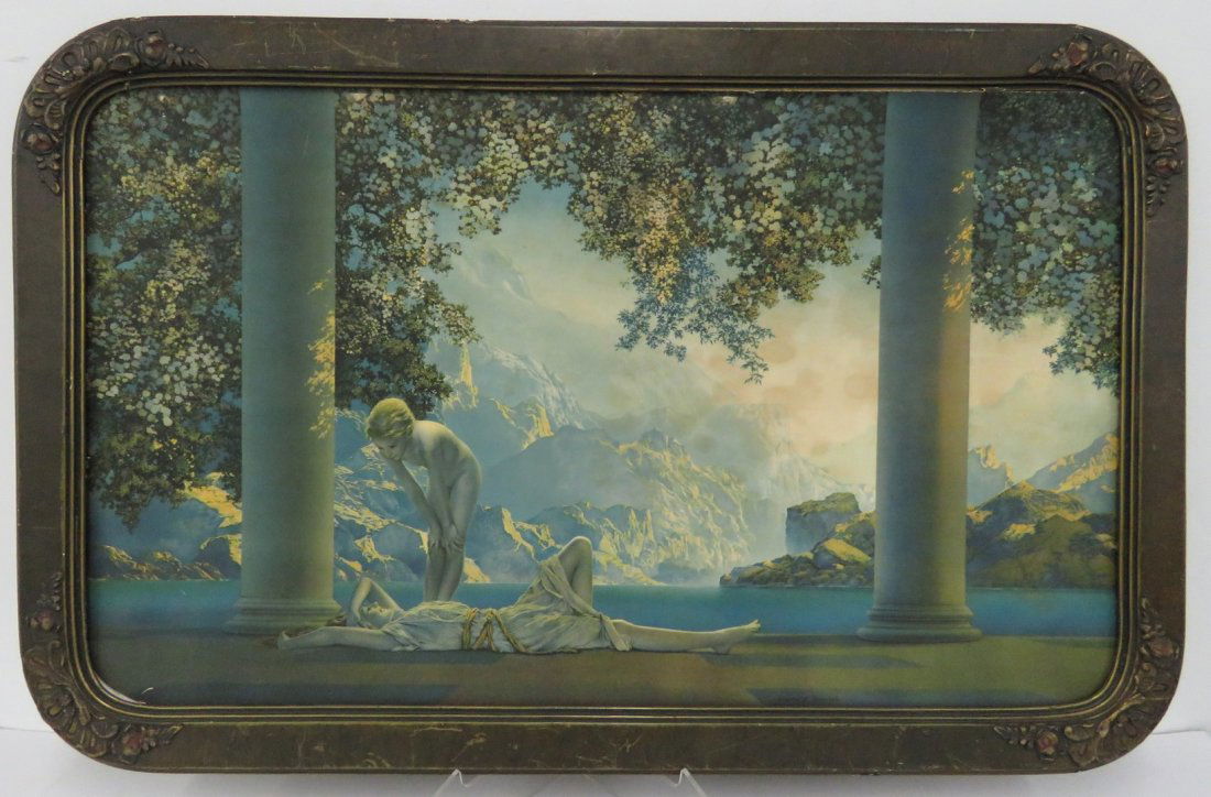 VINTAGE MAXFIELD PARRISH PRINT. 18 X 30+ACIAOw- (WITH: VINTAGE MAXFIELD PARRISH PRINT. 18 X 30+ACIAOw- (WITH ORIGINAL FRAME). FRAME-21 1/4 X 33 1/2+ACI- (IMPERFECTIONS)