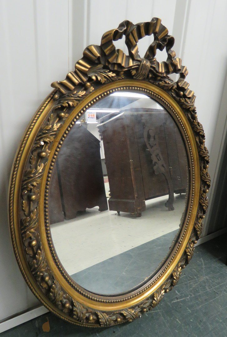 FRENCH STYLE GILT PLASTER OVAL MIRROR. 32 X 25+ACI- (1 of 3)