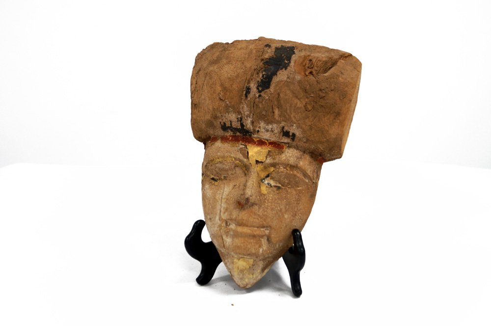 EGYPTIAN CARVED AND PAINTED WOOD MASK, 26TH (1 of 3)