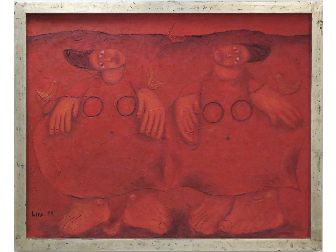 MEXICAN SCHOOL (20TH CENTURY), ENCAUSTIC ON PANEL, TWO (1 of 4)