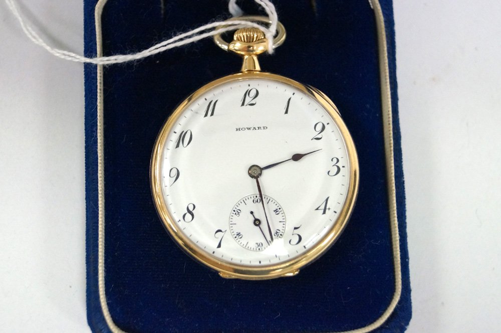 14K YELLOW GOLD OPEN-FACE POCKET WATCH, E. HOWARD (1 of 4)