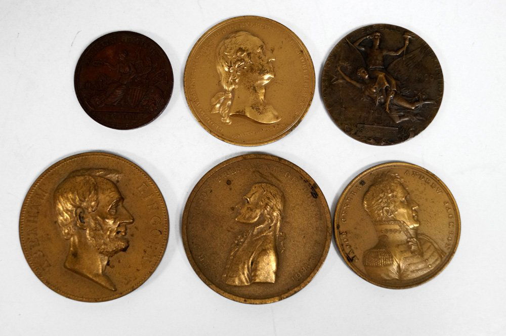 LOT (6) ASSORTED BRONZE MEDALLIONS/MEDALS INCLUDING (1 of 2)