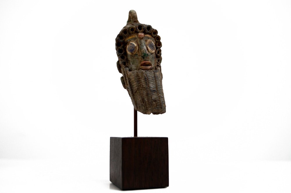 PHOENICIAN STYLE POLYCHROME GLASS FRAGMENT HEAD. HEIGHT (1 of 3)