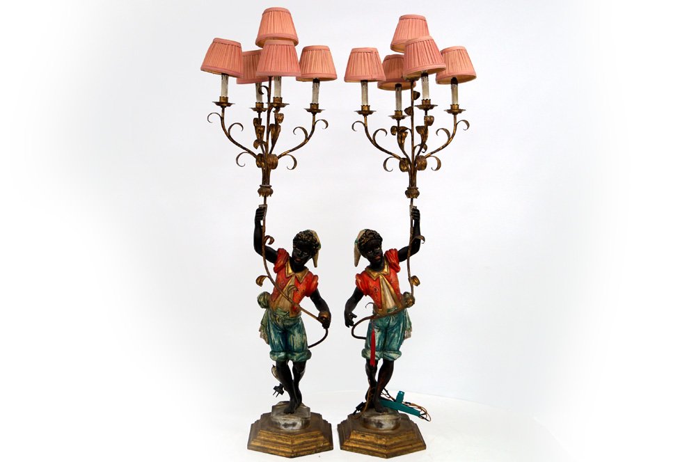 PAIR CONTINENTAL CARVED AND PAINTED BLACK-A-MOOR (1 of 2)