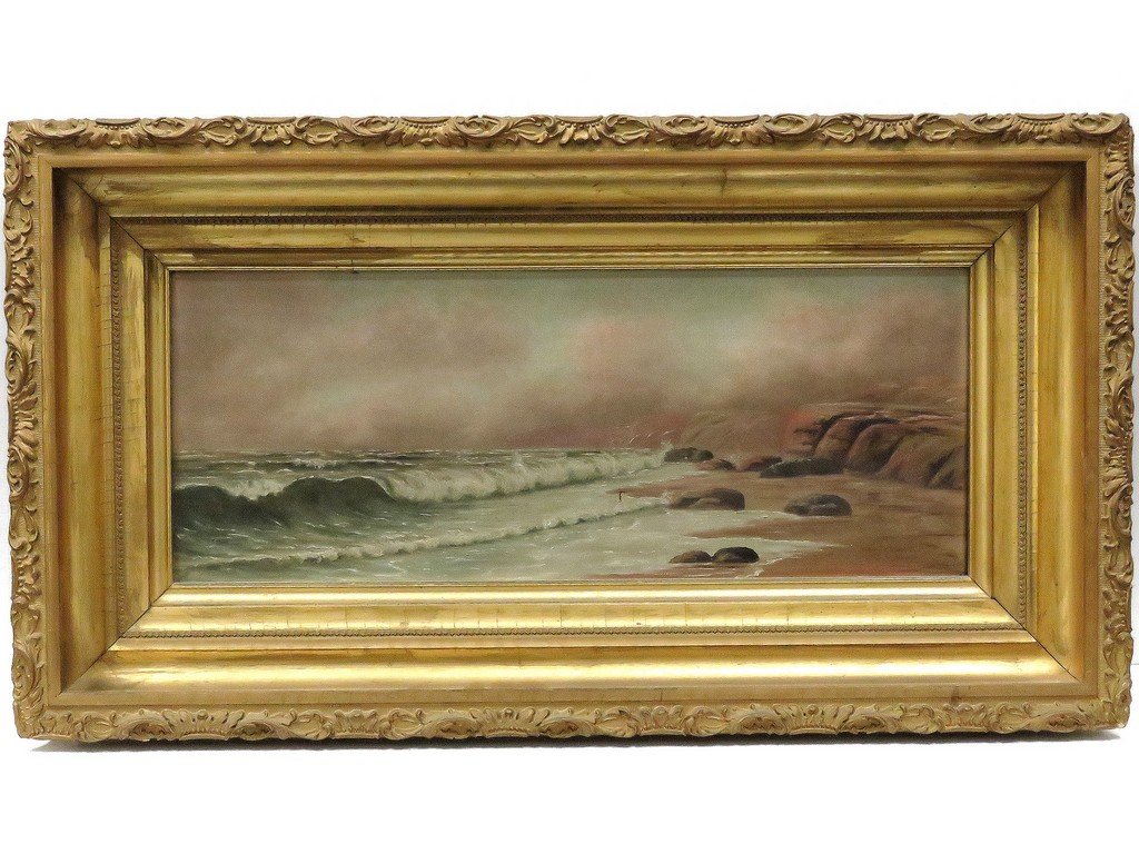 GEORGE HOWELL GAY (AMERICAN/NY 1858-1931), OIL ON: GEORGE HOWELL GAY (AMERICAN/NY 1858-1931), OIL ON CANVAS, SEASCAPE, UNSIGNED. 8 X 20"; FRAMED 15 X 27 1/2"