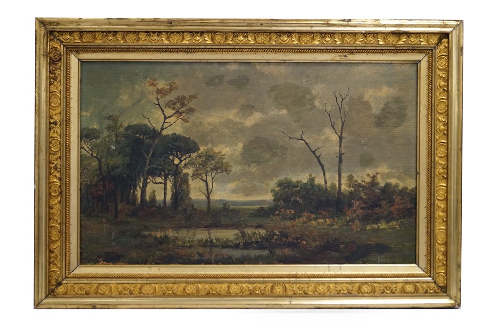 AMERICAN SCHOOL (19TH CENTURY) OIL ON CANVAS BOARD,: AMERICAN SCHOOL (19TH CENTURY) OIL ON CANVAS BOARD, LANDSCAPE, SIGNED FRIEDLANDER '89. 14 X 23"; FRAMED 19 X 27 1/2"