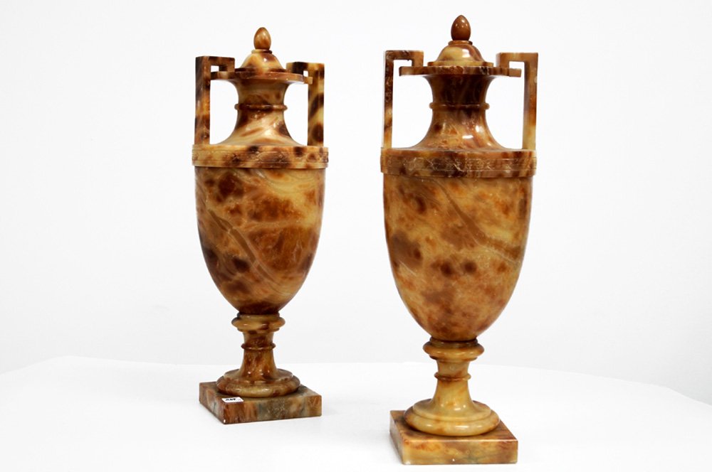 PAIR VINTAGE ALABASTER URN-FORM LIGHTS. HEIGHT 22" (1 of 1)
