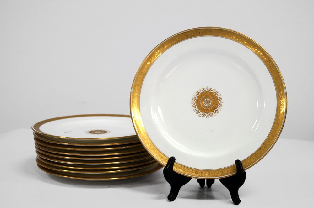 SET (10) MINTON GOLD BAND PORCELAIN SHOW PLATES, (8) (1 of 2)