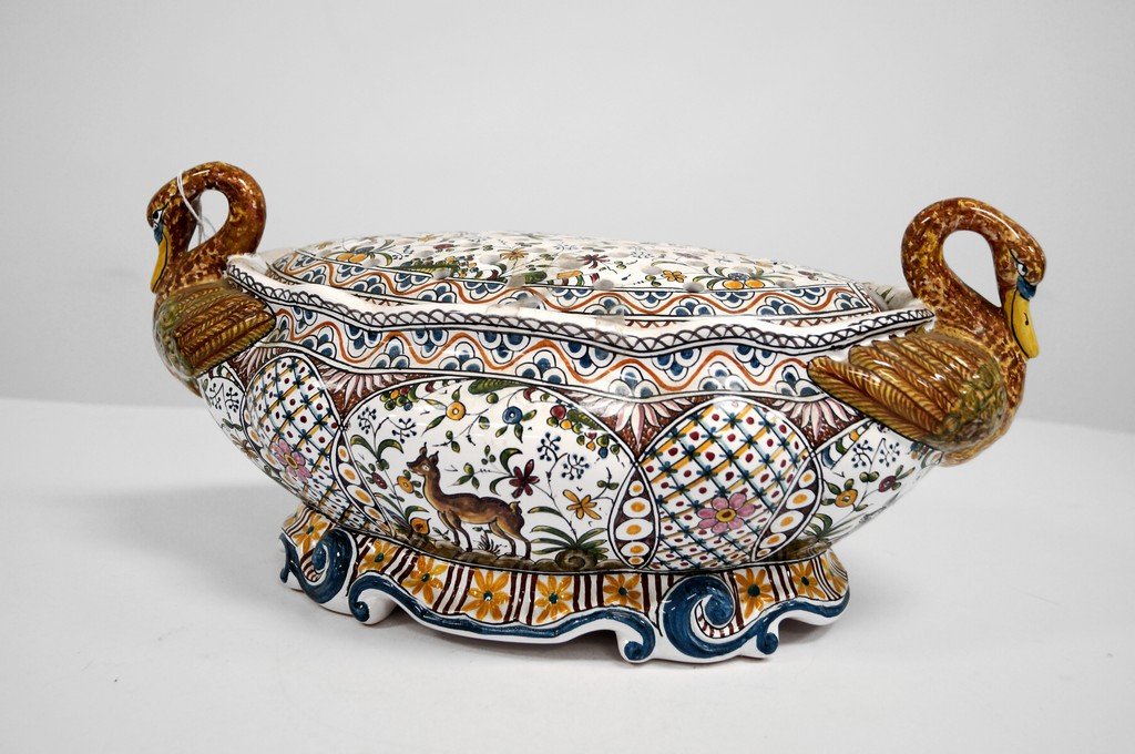 PORTUGUESE FAIENCE GLAZED BULB POT, SIGNED. HEIGHT 7 (1 of 4)