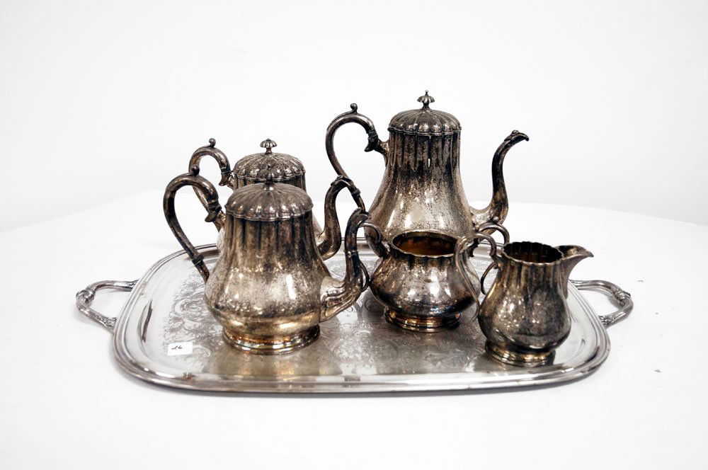 SET (5) VICTORIAN SILVER PLATE TEA SET, #1254 WITH (1 of 2)