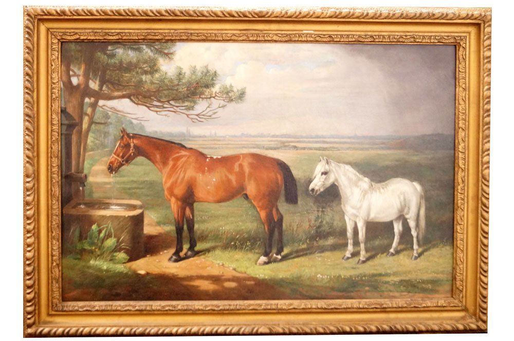 EDWARD LLOYD OF ELSMERE (UK 1818-1901), OIL ON CANVAS,: EDWARD LLOYD OF ELSMERE (UK 1818-1901), OIL ON CANVAS, MARE AND FOAL, SIGNED DEC. 1873, 31 MAY 1878. 20 X 30"; FRAMED 25 X 35"