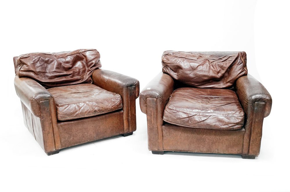 PAIR VINTAGE LEATHER CLUB CHAIRS, BY MITCHELL GOLD (1 of 7)