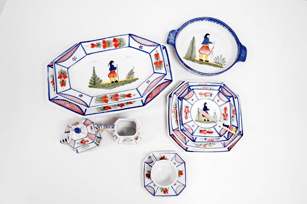 QUIMPER, FRANCE, FAIENCE DECORATED DINNER SERVICE FOR (1 of 3)