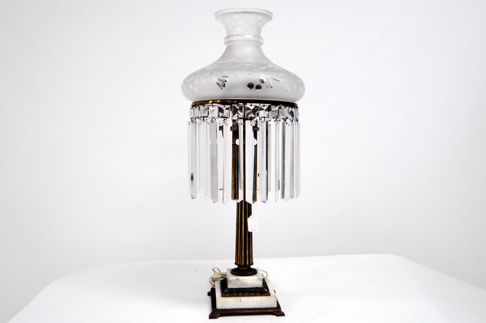 BRASS AND MARBLE ARGAND LAMP, ELECTRIFIED, 19TH (1 of 3)