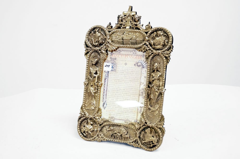 REPOUSSE BRASS CHURCH ANNOUNCEMENT FRAME. 17 X 11 1/2" (1 of 3)
