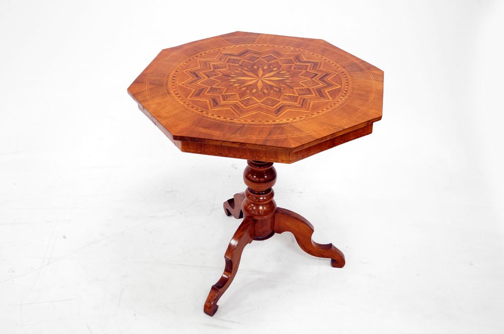 CONTINENTAL EXOTIC WOOD MARQUETRY OCTAGONAL TABLE WITH (1 of 3)